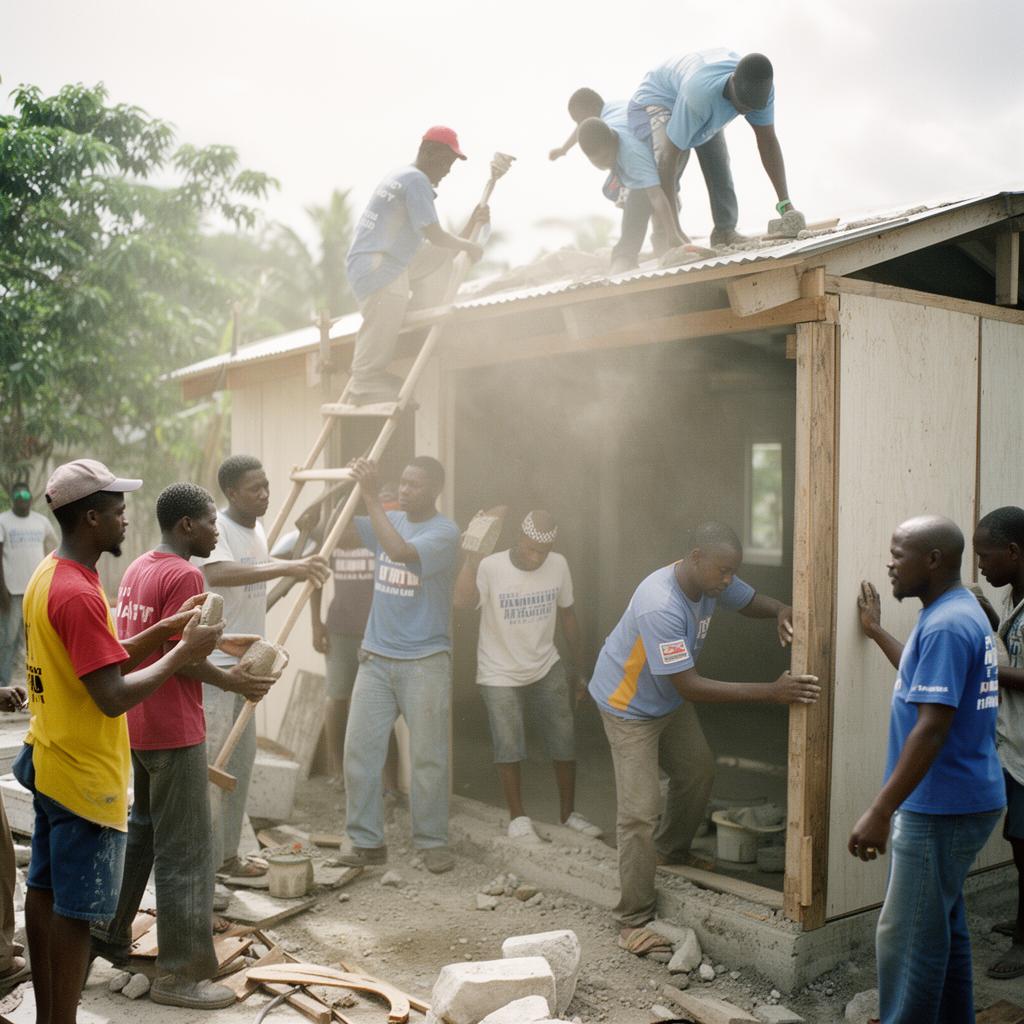 Volunteers building